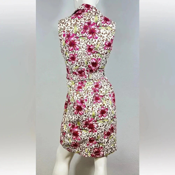 White Stag Button Front Sleeveless Leopard Floral Shirt Dress Ladies 8 Belted - Picture 3 of 8